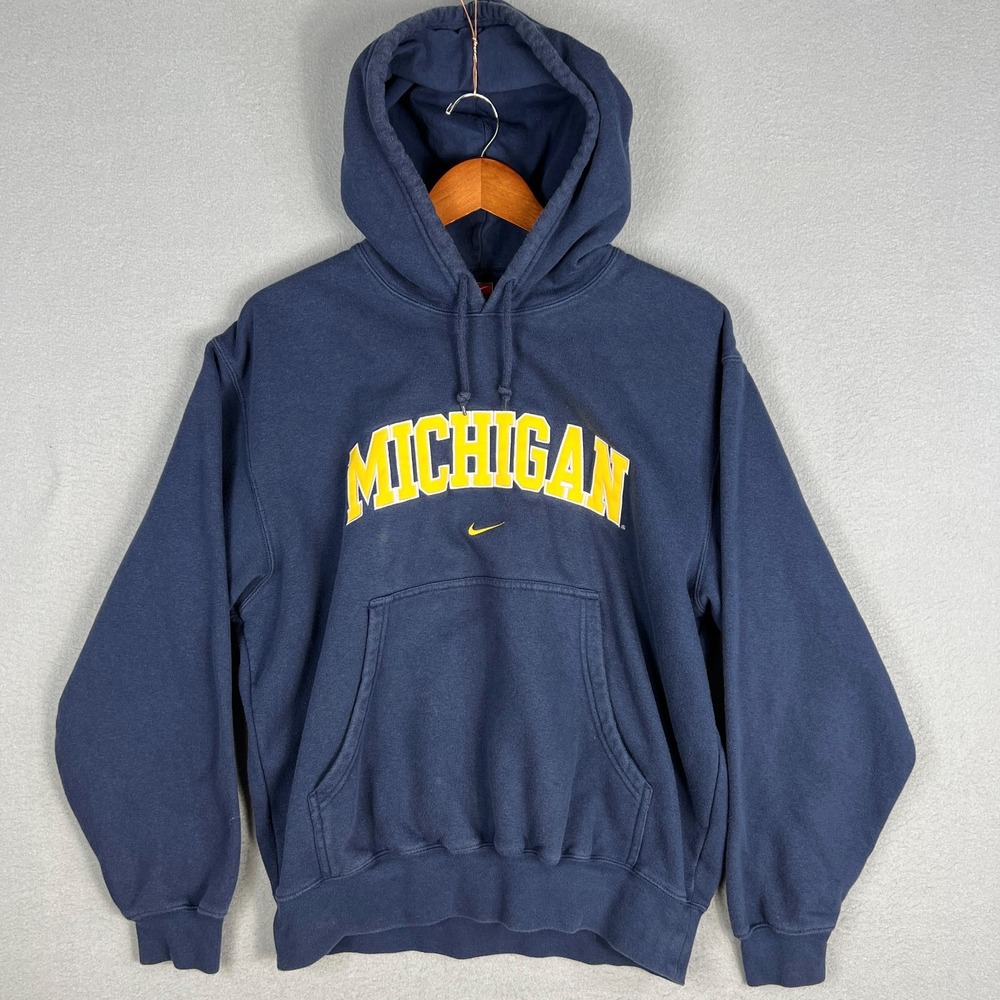 Vintage University of Michigan Hoodie Mens M Center Check Sweatshirt 2004 Y2K